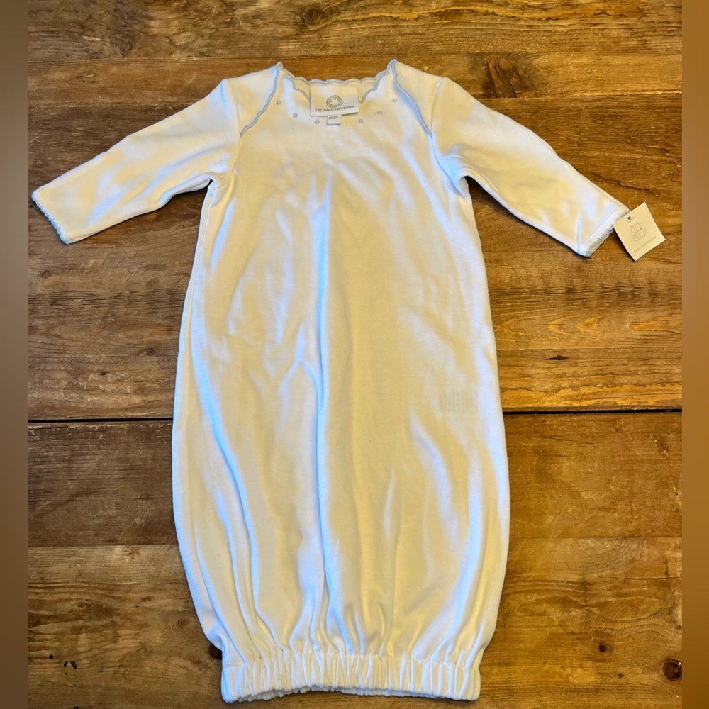 Embroidered baby boy white & blue gown